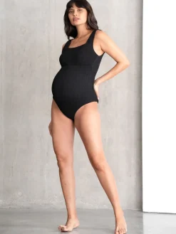 Discount Seraphine Noir - Maillot de bain de Grossesse Texturé