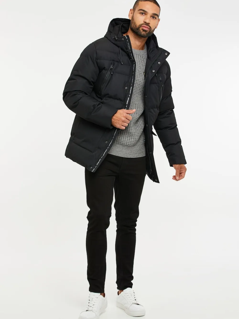 New Threadbare Noir - Manteau bouffant imperméable à capuche de