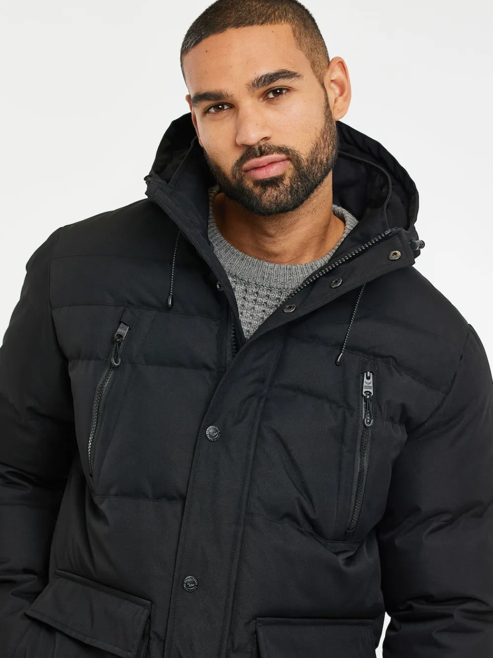New Threadbare Noir - Manteau bouffant imperméable à capuche de