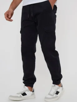 Threadbare Noir - Pantalon cargo style jogger en coton stretch|Homme Joggings