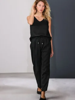 New Next Noir - Pantalons de travail à enfiler avec lin