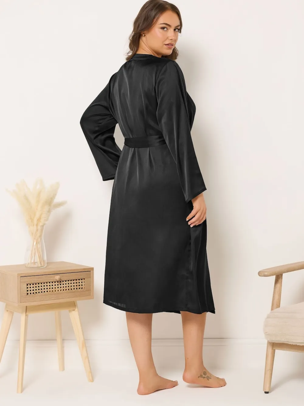 Yours Curve Noir - Peignoir en satin|Femme Robes De Chambre