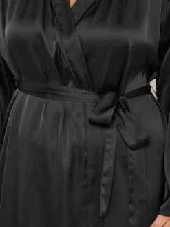 Yours Curve Noir - Peignoir en satin|Femme Robes De Chambre