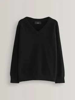 Online Next - Pull scolaire tricoté à col en V (3-16ans) Noir.
