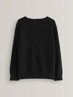 Online Next - Pull scolaire tricoté à col en V (3-16ans) Noir.