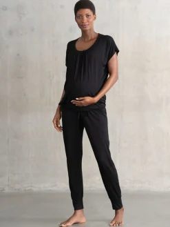 Seraphine Noir - Pyjama de maternité et d’allaitement avec sac à dos et allaitement Ensemble 2 pièces|Femme Pyjamas|Vêtements Détente