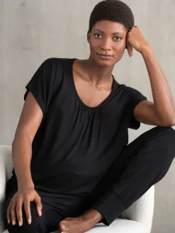 Seraphine Noir - Pyjama de maternité et d’allaitement avec sac à dos et allaitement Ensemble 2 pièces|Femme Pyjamas|Vêtements Détente