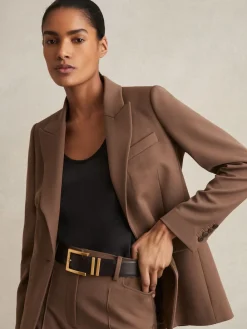 Reiss Noir - Brompton Leather Square Buckle Ceintures|Femme Ceintures