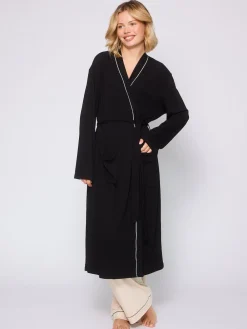 Loungeable Noir - Robe de chambre kimono côtelée|Femme Robes De Chambre