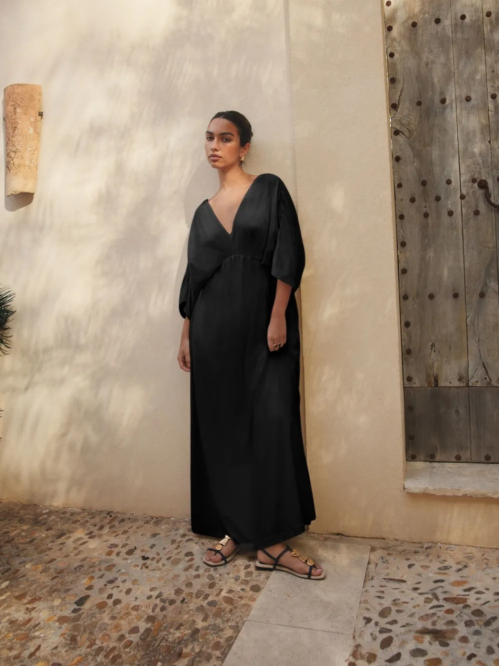 Best Next Noir - Robe longue caftan en jersey