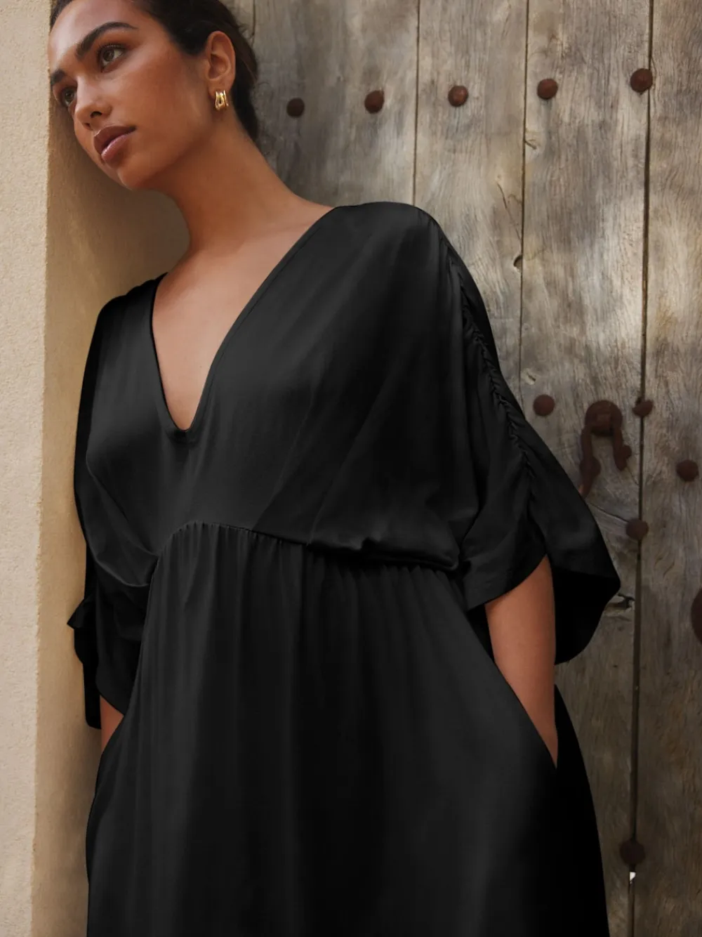 Best Next Noir - Robe longue caftan en jersey