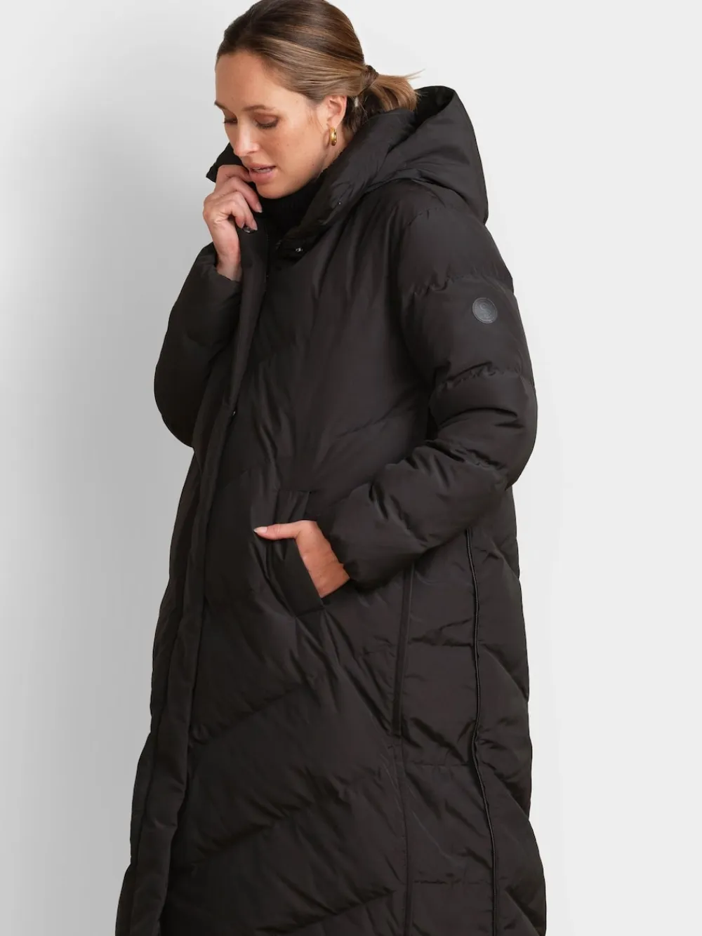 Outlet Seraphine Noir - 3-en-1 Long manteau Grossesse à chevrons