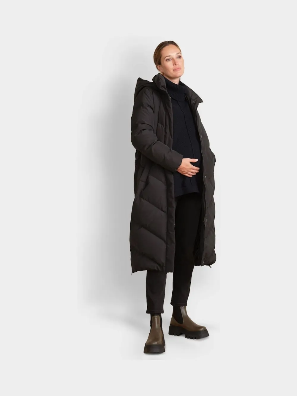 Outlet Seraphine Noir - 3-en-1 Long manteau Grossesse à chevrons