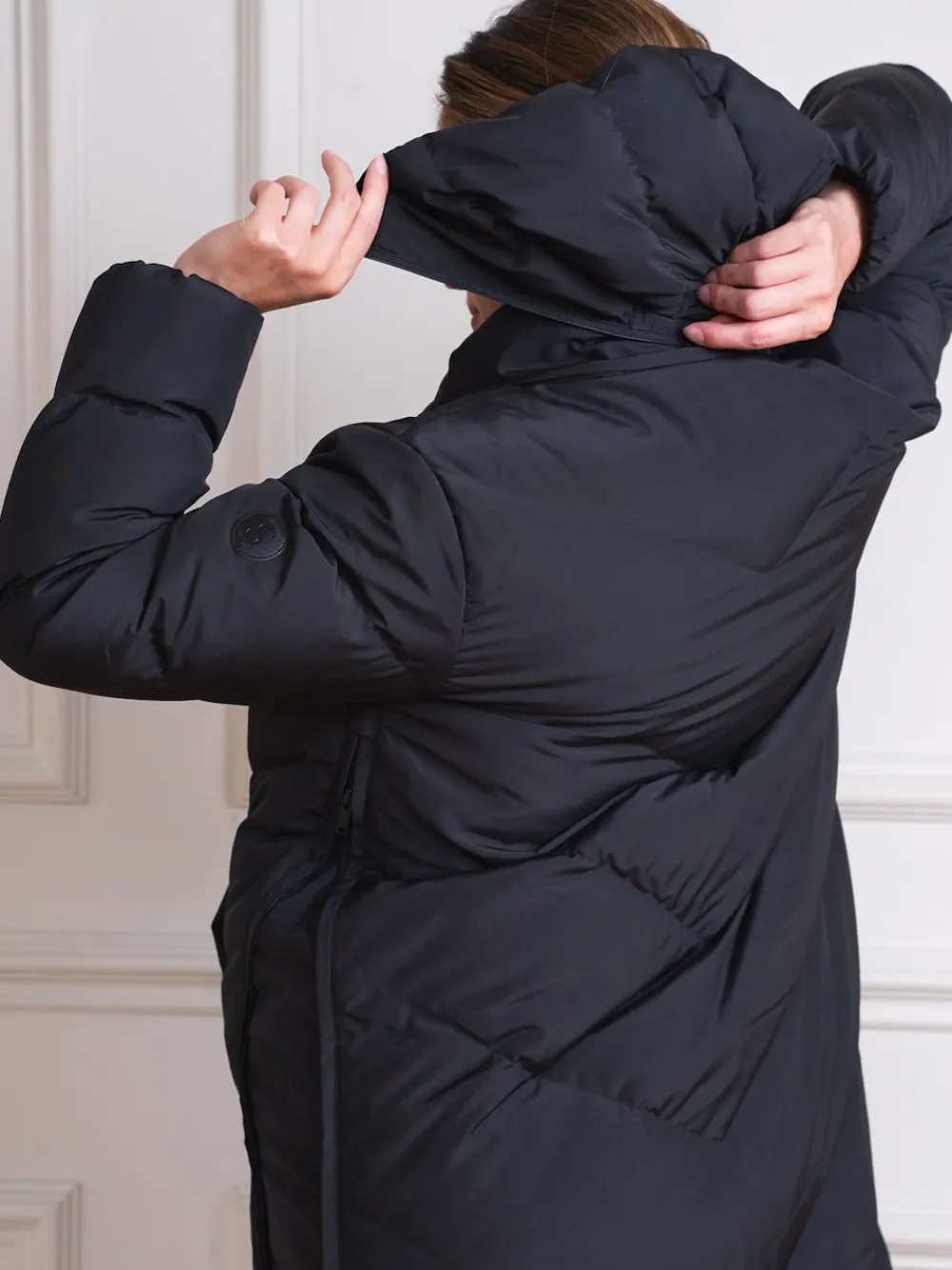 Outlet Seraphine Noir - 3-en-1 Long manteau Grossesse à chevrons