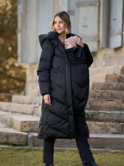 Seraphine Noir - Long 3-en-1 Doudoune de Grossesse et de portage|Femme Manteaux Et Vestes|Maternité