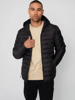 Hot Threadbare Noir - Matte Finish Padded Showerproof À capuche Veste