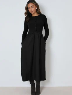 New Threadbare Noir - Robe boutonnée 21 jersey en popeline mélangée