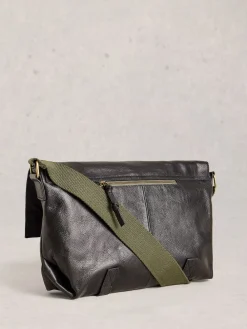 White Stuff Noir - Teddy Leather Messenger Bag|Homme Sacs