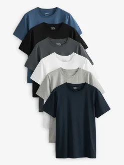 Online Next - Ajustement régulier - Lot de t-shirts essentiels en coton 6 Noir/ardoise/Gris chiné/Blanc/bleu marine/Bleu