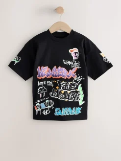 New Next - Lot de 3 t-shirts à manches courtes à imprimé graphique décontractés (3-16ans) Noir/Blanc/Gris