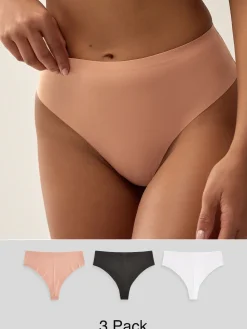 Best Next Noir/Blanc/Ppraline Nude - Lot 3 culottes invisibles et confortables String taille haute