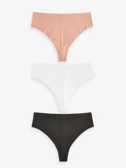 Best Next Noir/Blanc/Ppraline Nude - Lot 3 culottes invisibles et confortables String taille haute