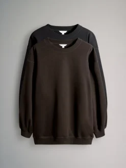 Sale The Set Noir/chocolat - lot de 2 Sweat-shirts longs à Col rond