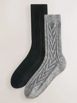 Sale Next Noir/Gris - Lot de 2 paires de chaussettes à câble thermique épaisses
