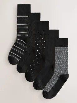 Outlet Next Noir/Gris - Pattern Smart Socks 5 Pack