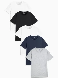 Best Next Noir/Gris Chiné/Blanc/Marine - Slim Fit (Slim Fit) - T-shirts de superposition en coton 100 %, lot de 5