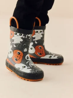 Best Next - Bottes de pluie à poignée Noir/Orange Halloween