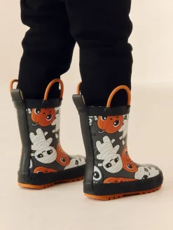 Best Next - Bottes de pluie à poignée Noir/Orange Halloween