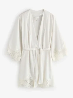 B by Ted Baker Peignoir écru en satin et dentelle|Femme Robes De Chambre