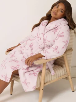 Yours Curve Peignoir à col châle avec nœuds moelleux|Femme Robes De Chambre