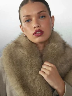 Sale Next Pierre - Manteau ceinturé avec col amovible en fausse fourrure