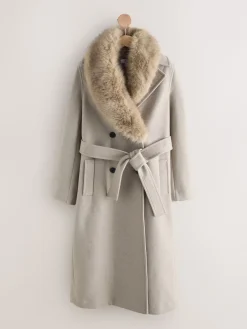 Sale Next Pierre - Manteau ceinturé avec col amovible en fausse fourrure