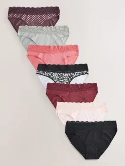 Best Next Pois imprimés - Culotte en coton et dentelle 7 Pack Échancrure haute