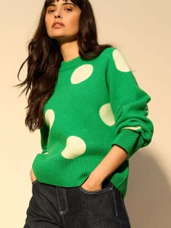 Hot Next - Pull en maille à col rond en laine Pois vert vif