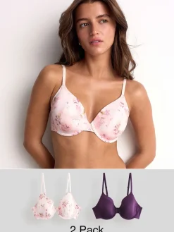 Clearance Next - Lot de 2 Soutiens-gorge A-E Smoothing Ultimate Comfort Prune violet/imprimé floral