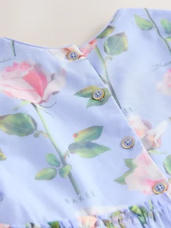 Baker by Ted Baker Robe bleue en maille à volants et imprimé fleuri| Robes|Tenues Grandes Occasions
