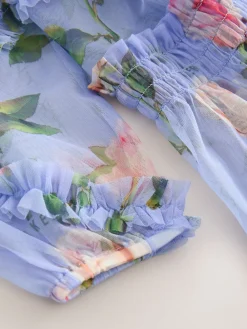 Baker by Ted Baker Robe bleue en maille à volants et imprimé fleuri| Robes|Tenues Grandes Occasions