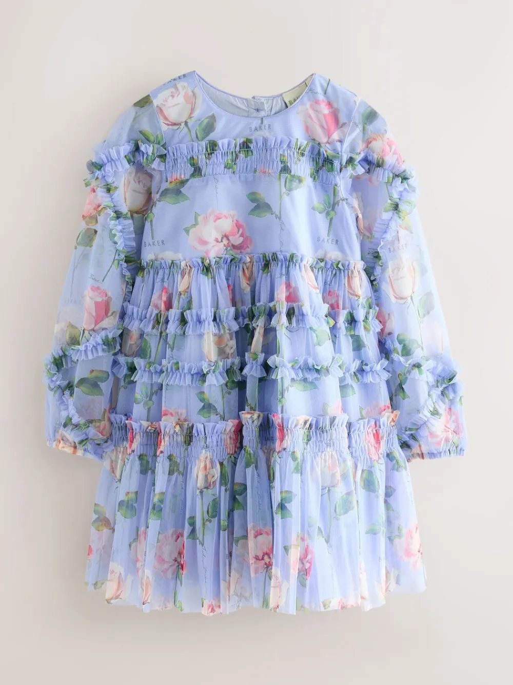 Baker by Ted Baker Robe bleue en maille à volants et imprimé fleuri| Robes|Tenues Grandes Occasions