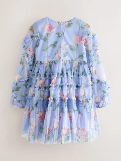 Baker by Ted Baker Robe bleue en maille à volants et imprimé fleuri| Robes|Tenues Grandes Occasions