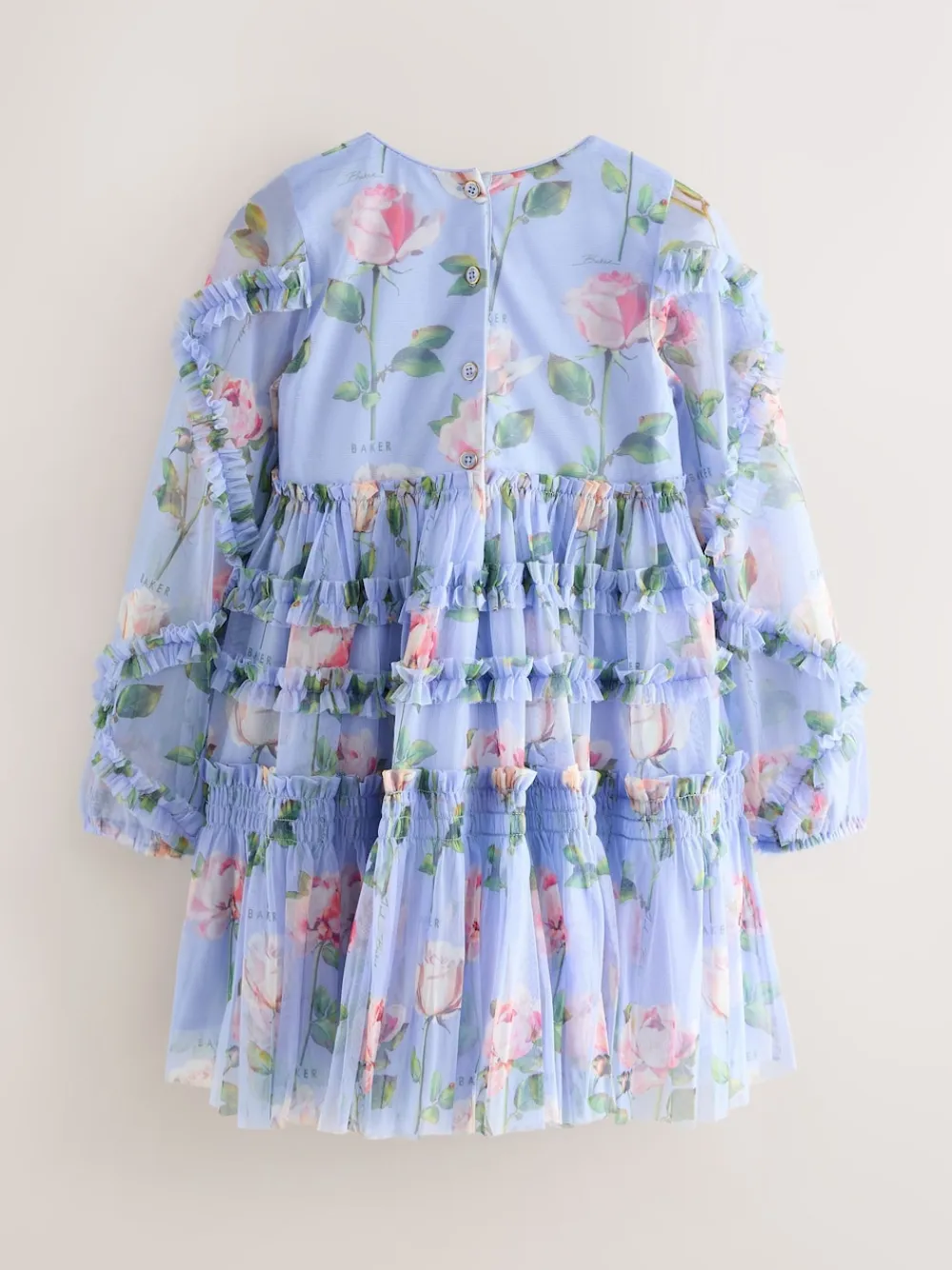 Baker by Ted Baker Robe bleue en maille à volants et imprimé fleuri| Robes|Tenues Grandes Occasions