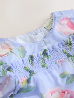Baker by Ted Baker Robe bleue en maille à volants et imprimé fleuri| Robes|Tenues Grandes Occasions