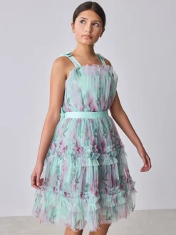 Baker by Ted Baker Robe verte en maille froissée à volants avec nœud dans le dos| Robes