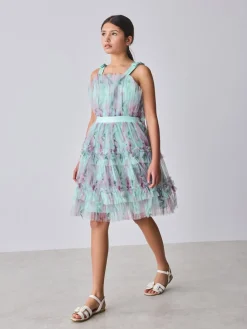 Baker by Ted Baker Robe verte en maille froissée à volants avec nœud dans le dos| Robes