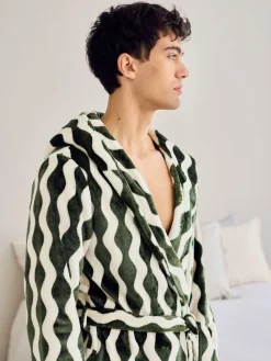 Chelsea Peers Robe de chambre en polaires à rayure ondulée à capuche|Homme Robes De Chambre Et Peignoirs