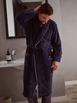 Best Savile Row Company Robe de chambre en polaire à passepoils