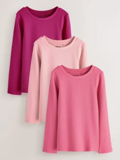 Hot Next - Lot de 3 Hauts à manches longues côtelés (3-16ans) Rose